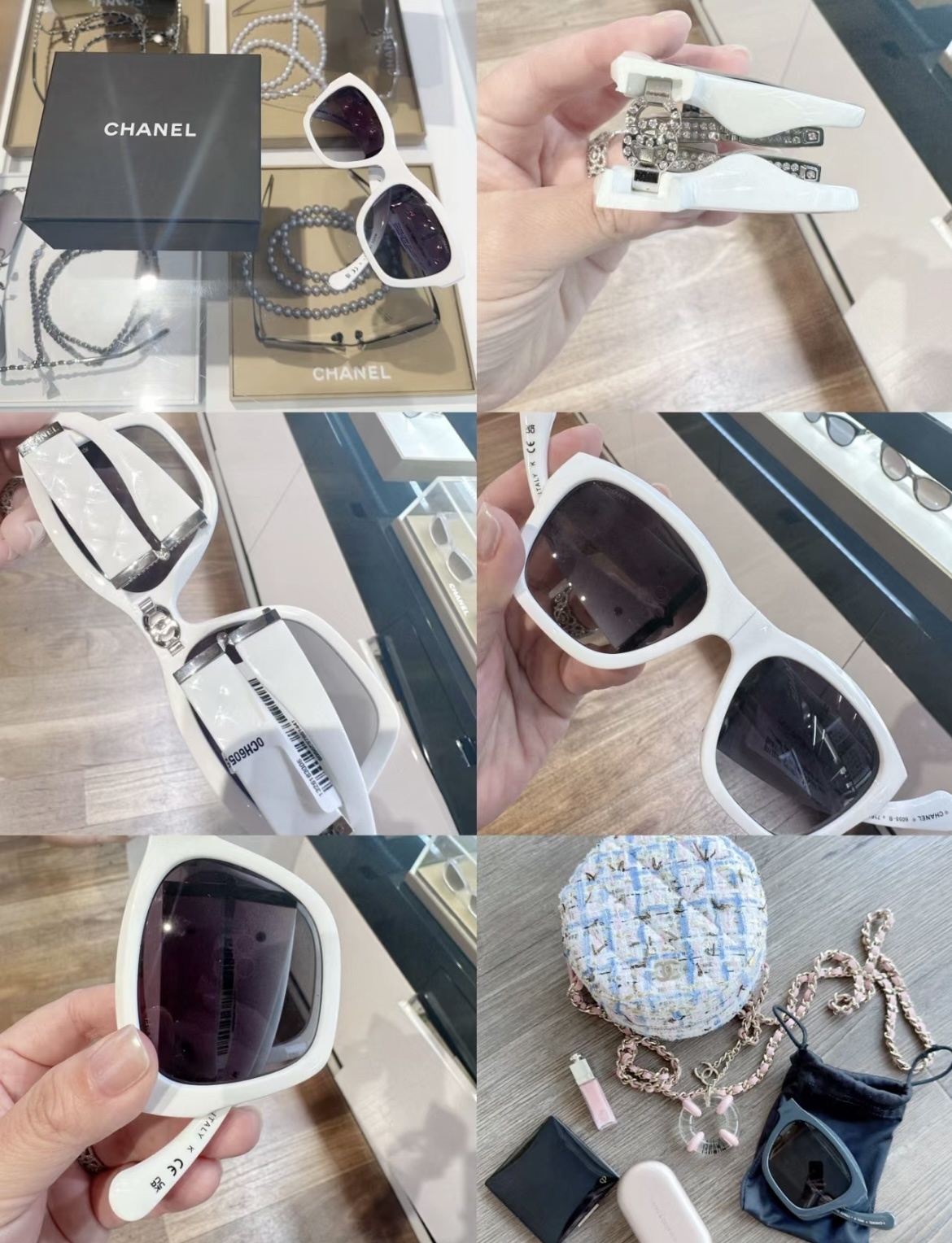 Chanel White Rhinestone Sunglasses – Chanel White Square Rhinestone