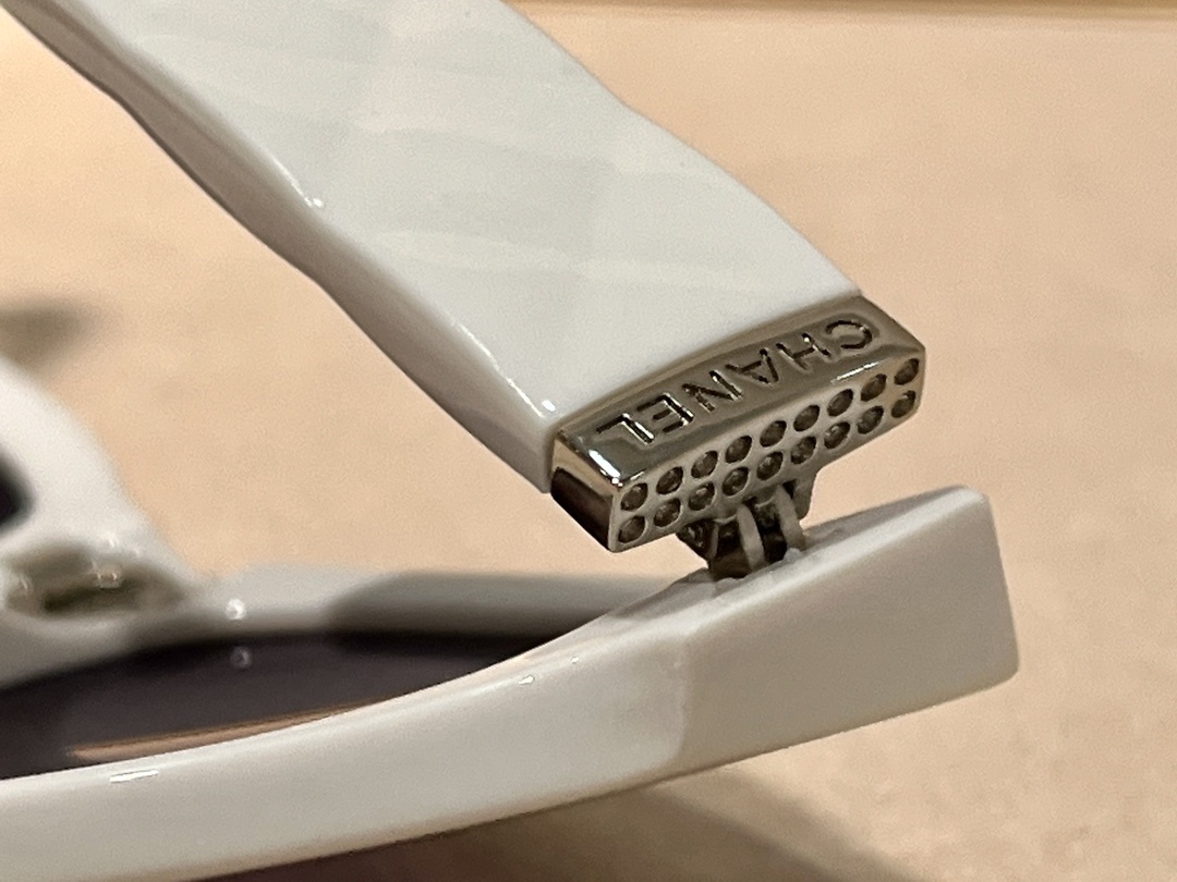 Chanel White Square Sunglasses with Quilted Temples & Crystal CC Logo