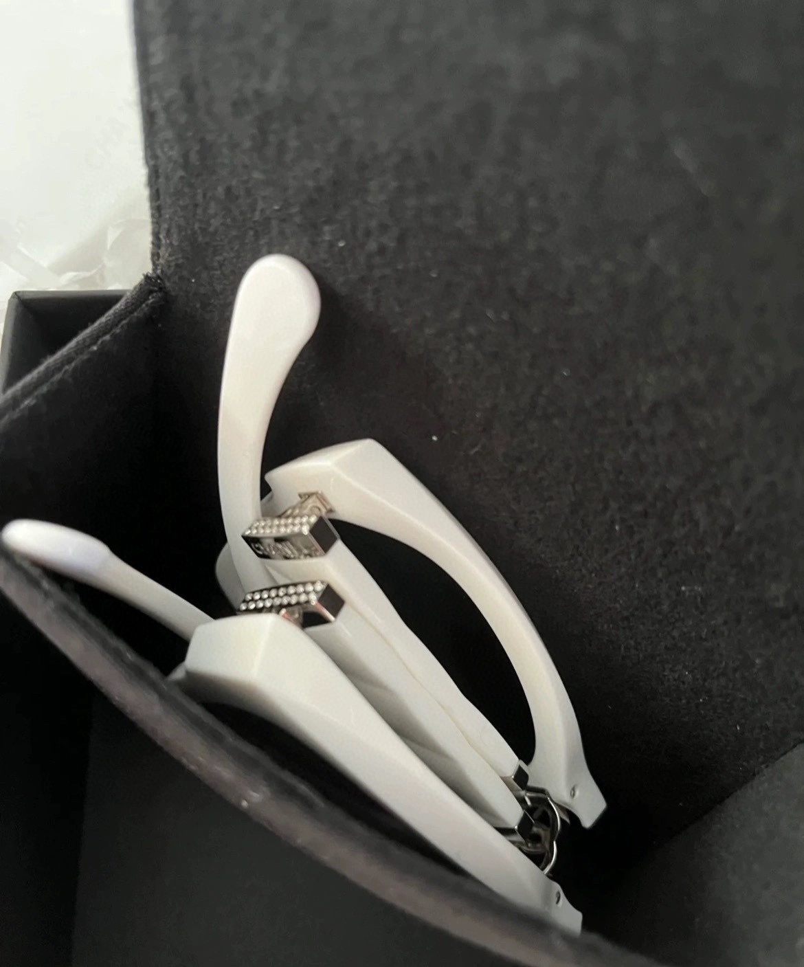 Chanel White Square Sunglasses with Quilted Temples & Crystal CC Logo