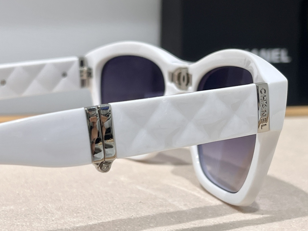 Chanel White Square Sunglasses with Quilted Temples & Crystal CC Logo
