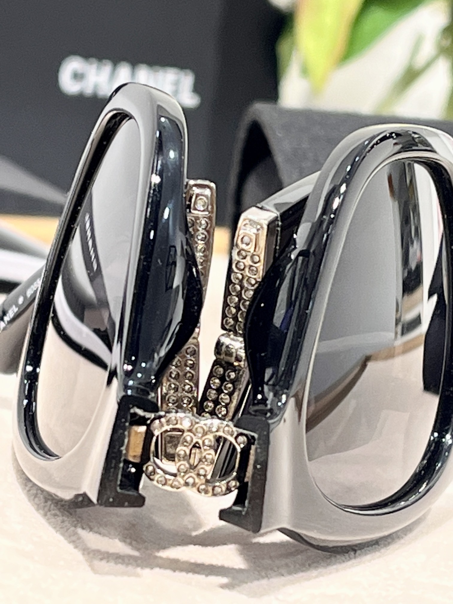 Chanel Black Acetate Square Folding Sunglasses – Polarized Gray