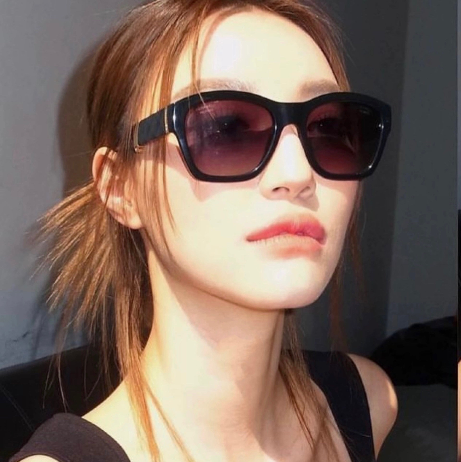 Luxury Black Square Sunglasses for Women with Gold Accents