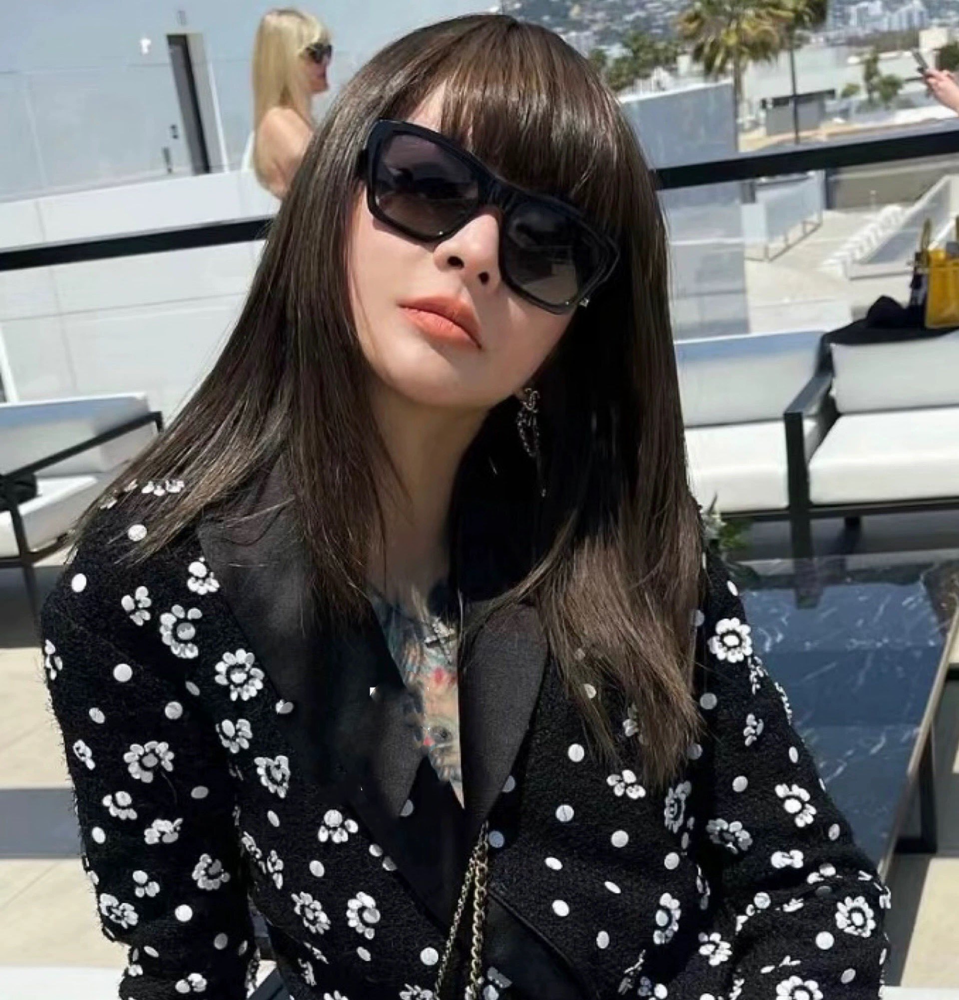 Chanel Square Sunglasses with Crystal CC Logo & Quilted Case