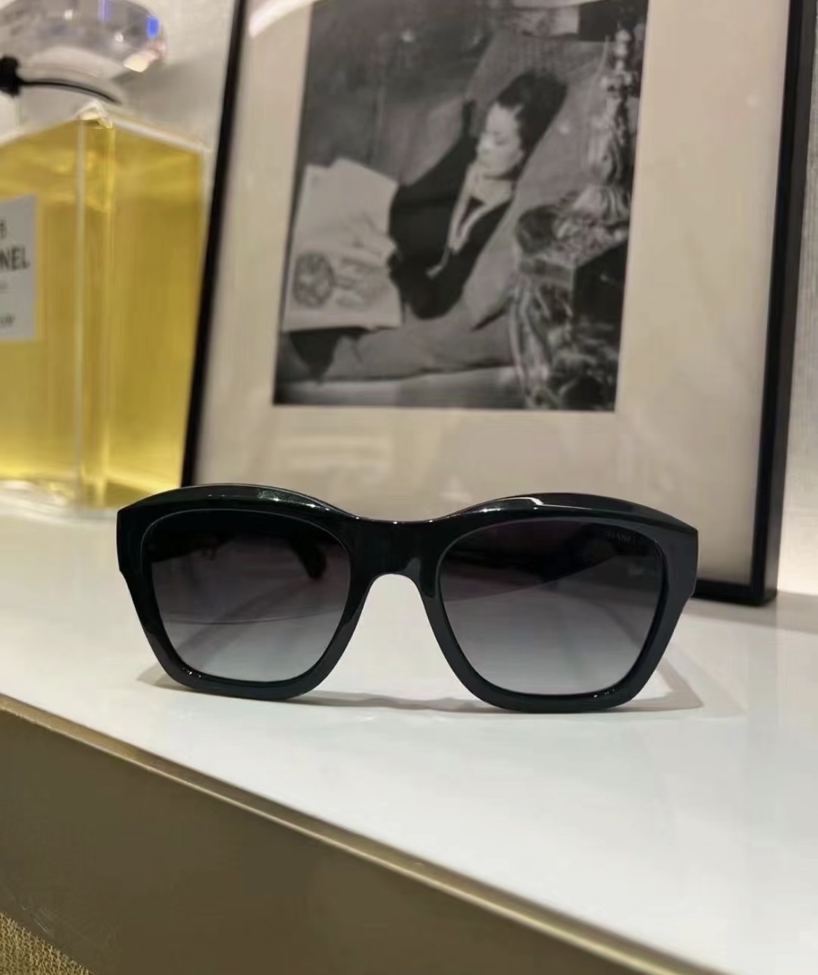 Chanel Folding Square Sunglasses 6055-B with Crystal CC Logo