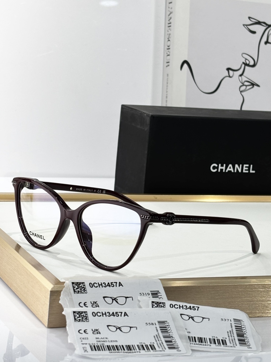 Chanel 0CH3457A Women’s Cat-Eye Optical Frames – Elegant Chain Design
