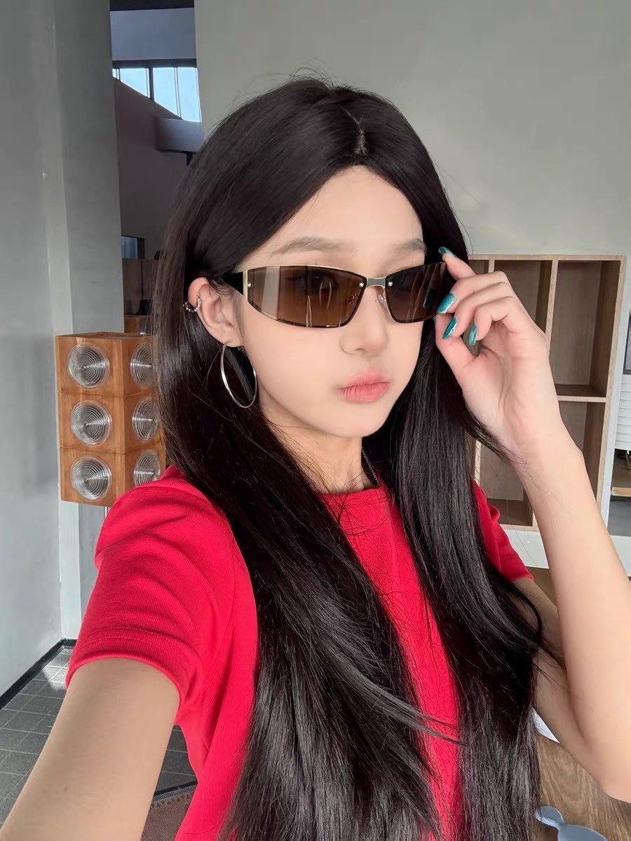 Cyberpunk Rimless Shield Sunglasses – Y2K Aesthetic Wrap Eyewear