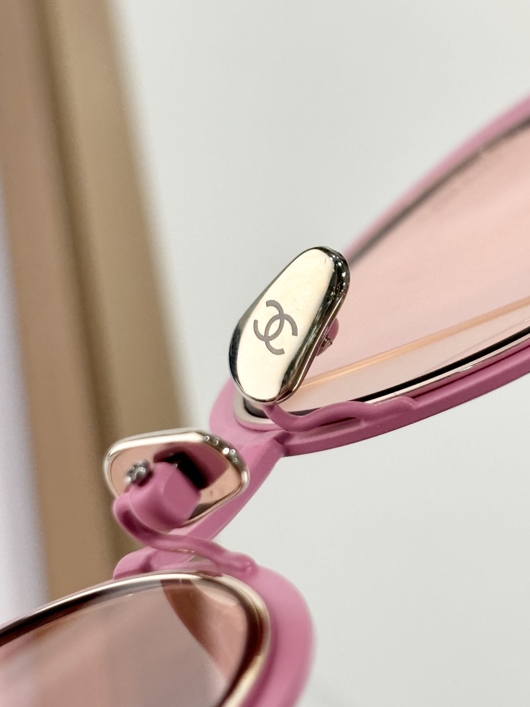 Chanel OCH9578B Pink Oval Sunglasses with Gold Metal & Crystal CC