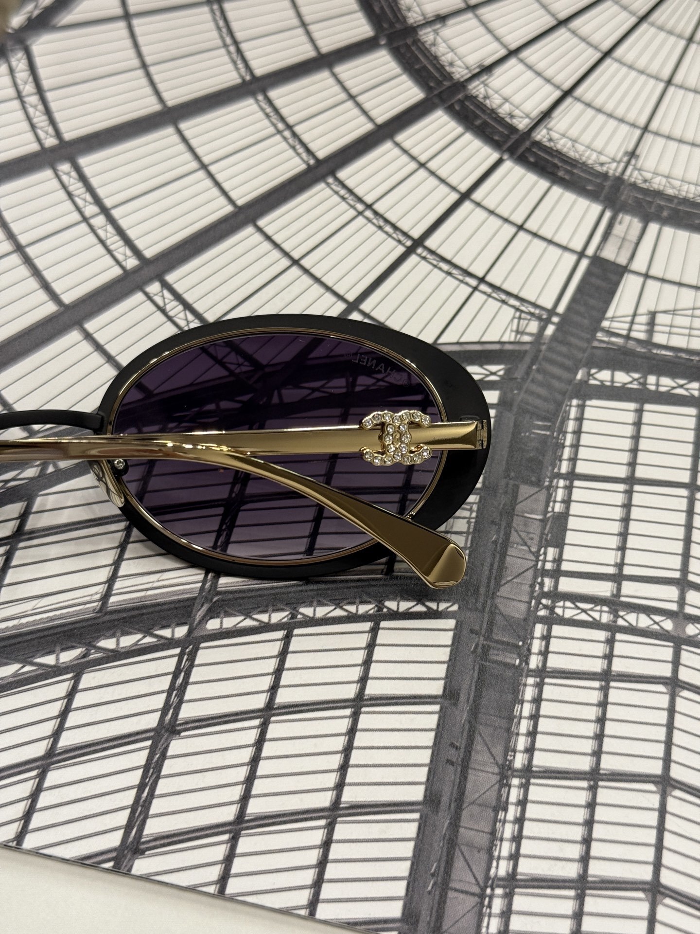 Chanel Luxury Oval Sunglasses – Black & Gold Metal with Gradient Lens