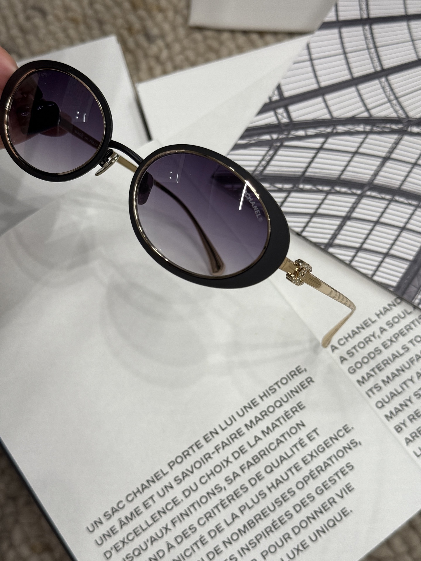 Chanel Luxury Oval Sunglasses – Black & Gold Metal with Gradient Lens