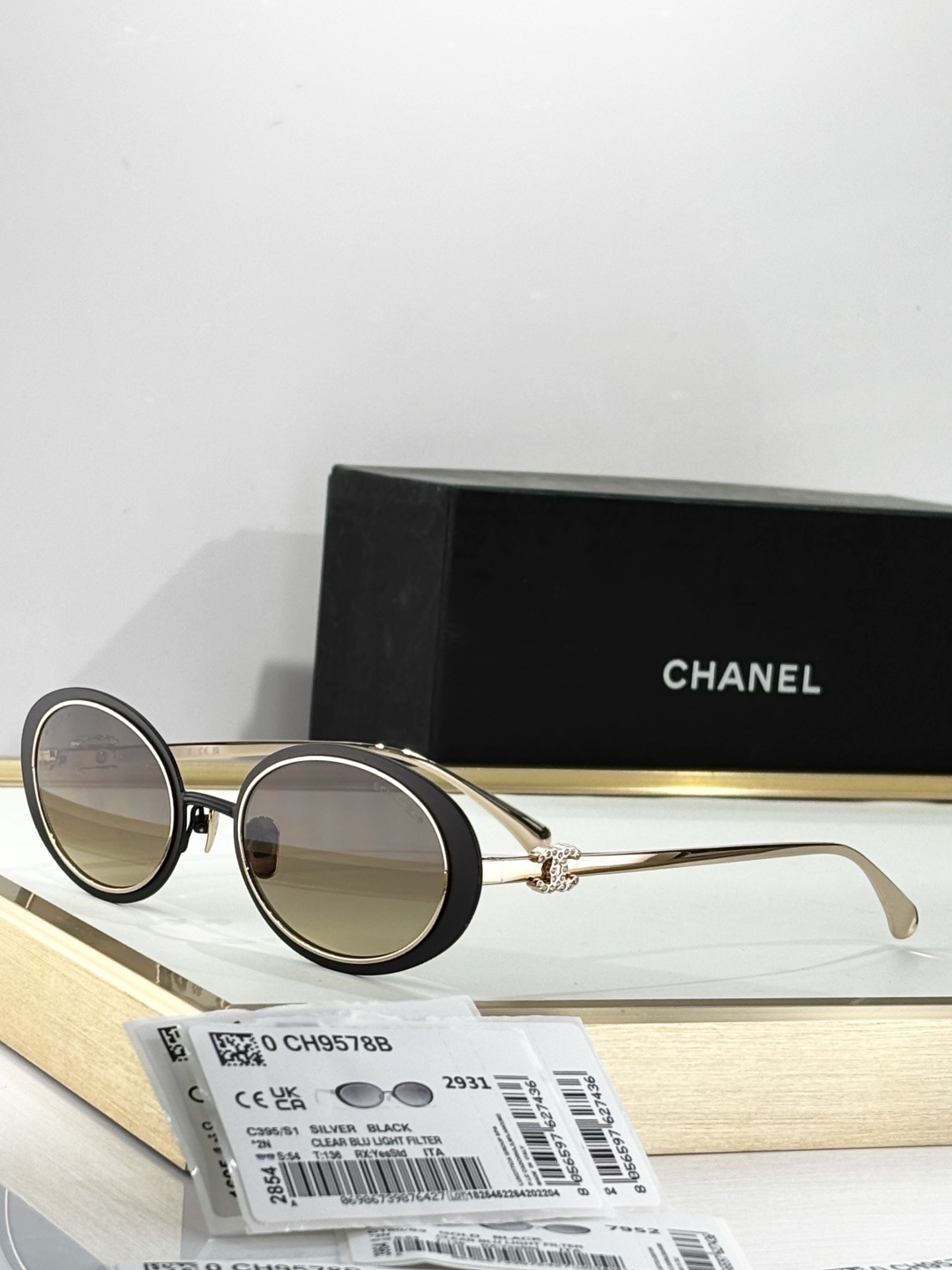 Chanel CH9578B Oval Sunglasses with Crystal CC Logo