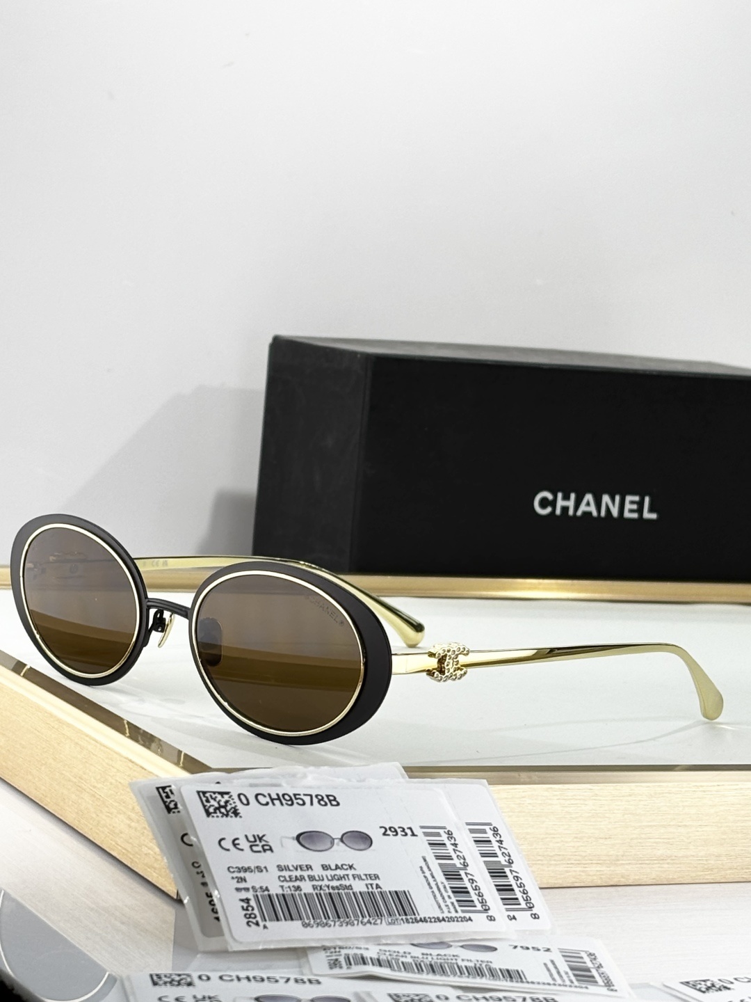 Chanel CH9578B Oval Sunglasses with Crystal CC Logo