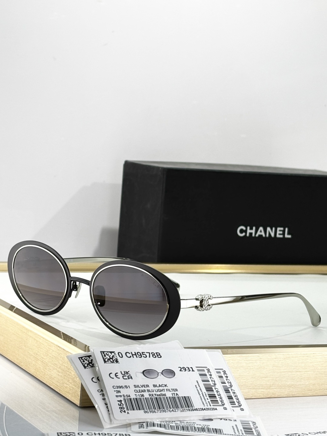 Chanel CH9578B Oval Sunglasses with Crystal CC Logo