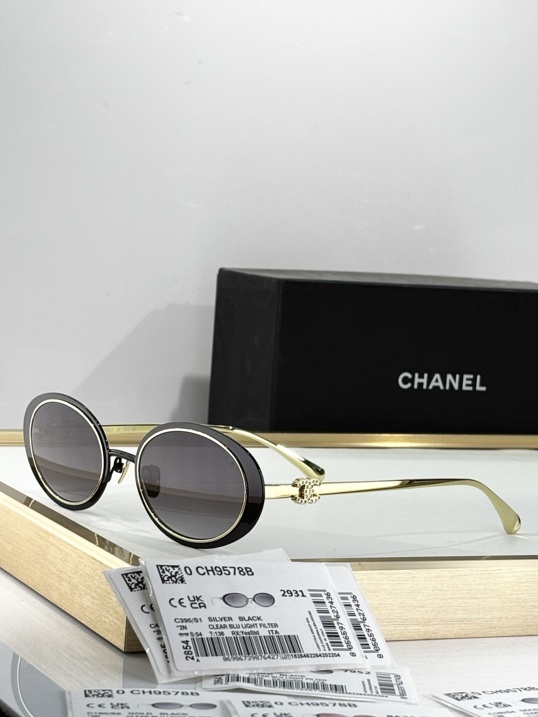 Chanel CH9578B Oval Sunglasses with Crystal CC Logo