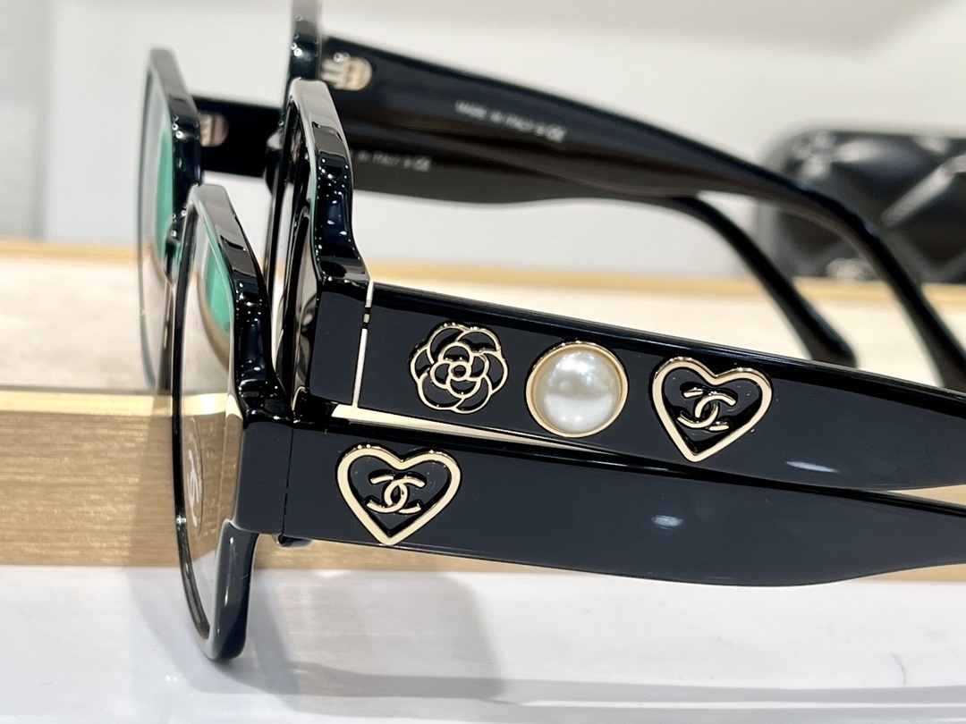 Chanel Oversized Square Sunglasses with Heart & Pearl Charms