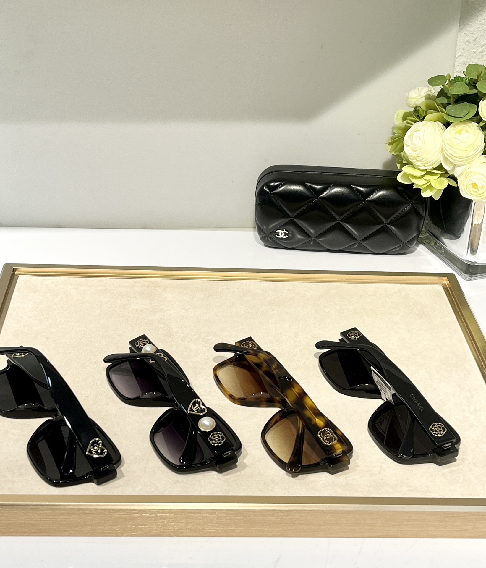 Chanel Oversized Square Sunglasses with Heart & Pearl Charms