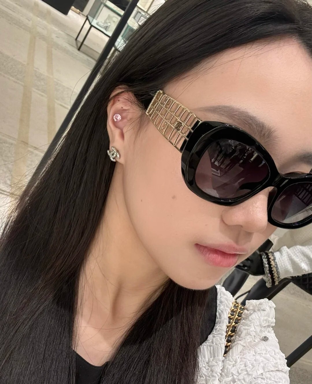 Chanel 9170 Butterfly Sunglasses – Black Acetate & Gold Lattice Temple