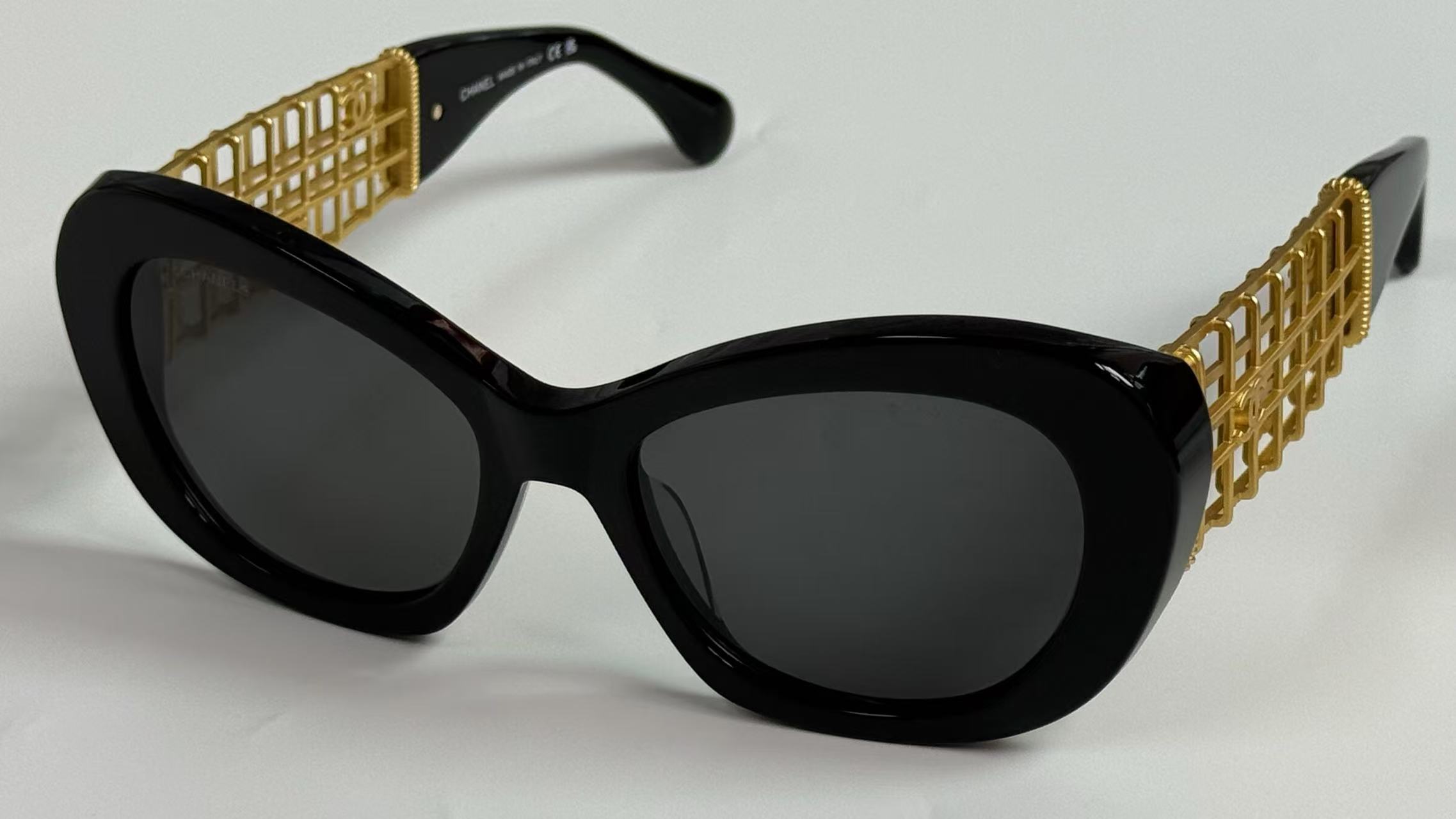 Chanel 9170 Butterfly Sunglasses – Black Acetate & Gold Lattice Temple