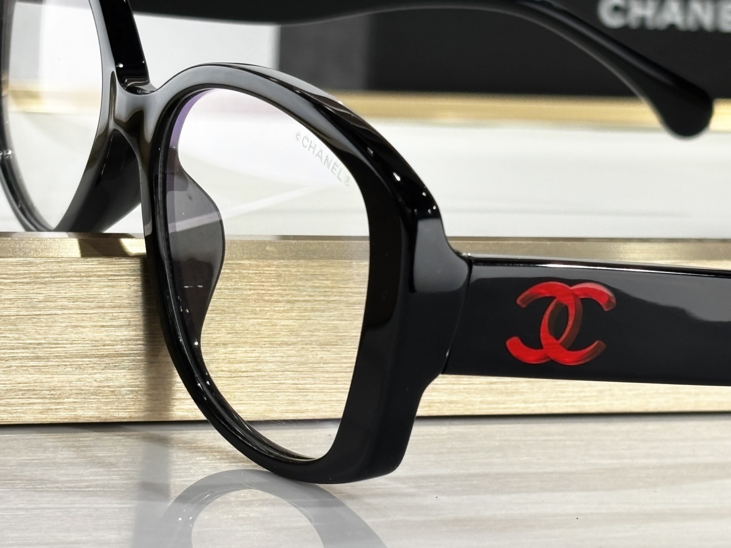 Chanel CH3476 Black Butterfly Eyeglasses with Red CC Logo