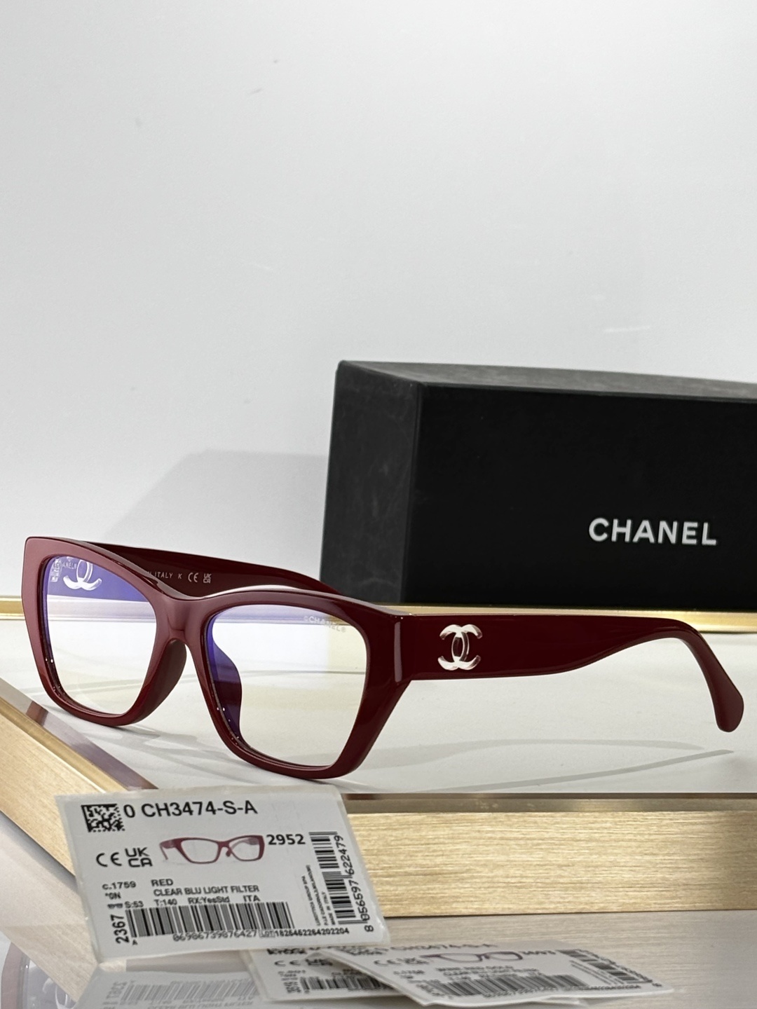 Chanel CH3474-S-A Luxury Cat-Eye Eyeglasses with Blue Light Filter
