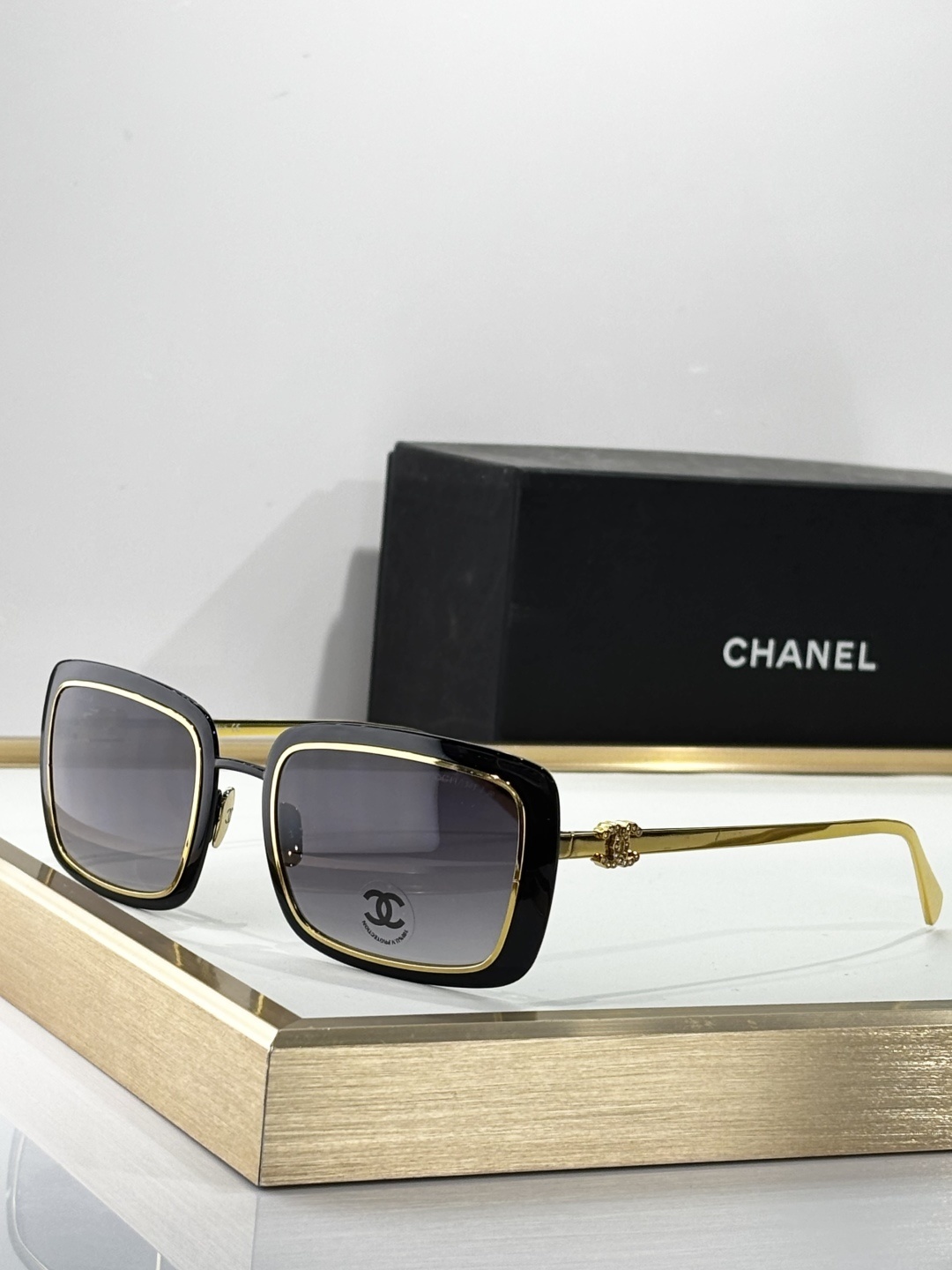 Luxury Chanel Rectangular Sunglasses – Gold Metal Trim Eyewear