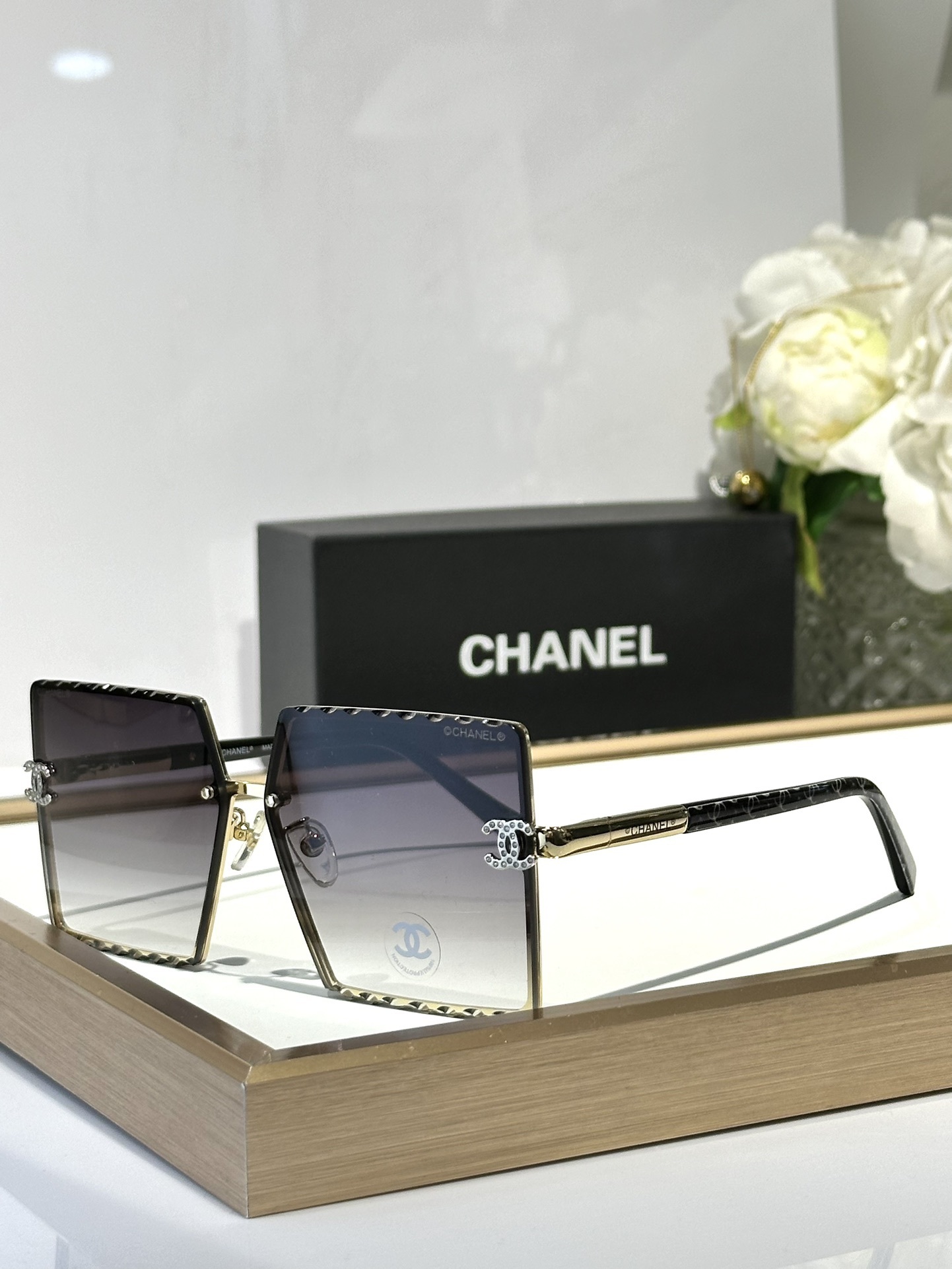 Chanel Oversized Square Sunglasses – Gradient Lens with Crystal CC Logo