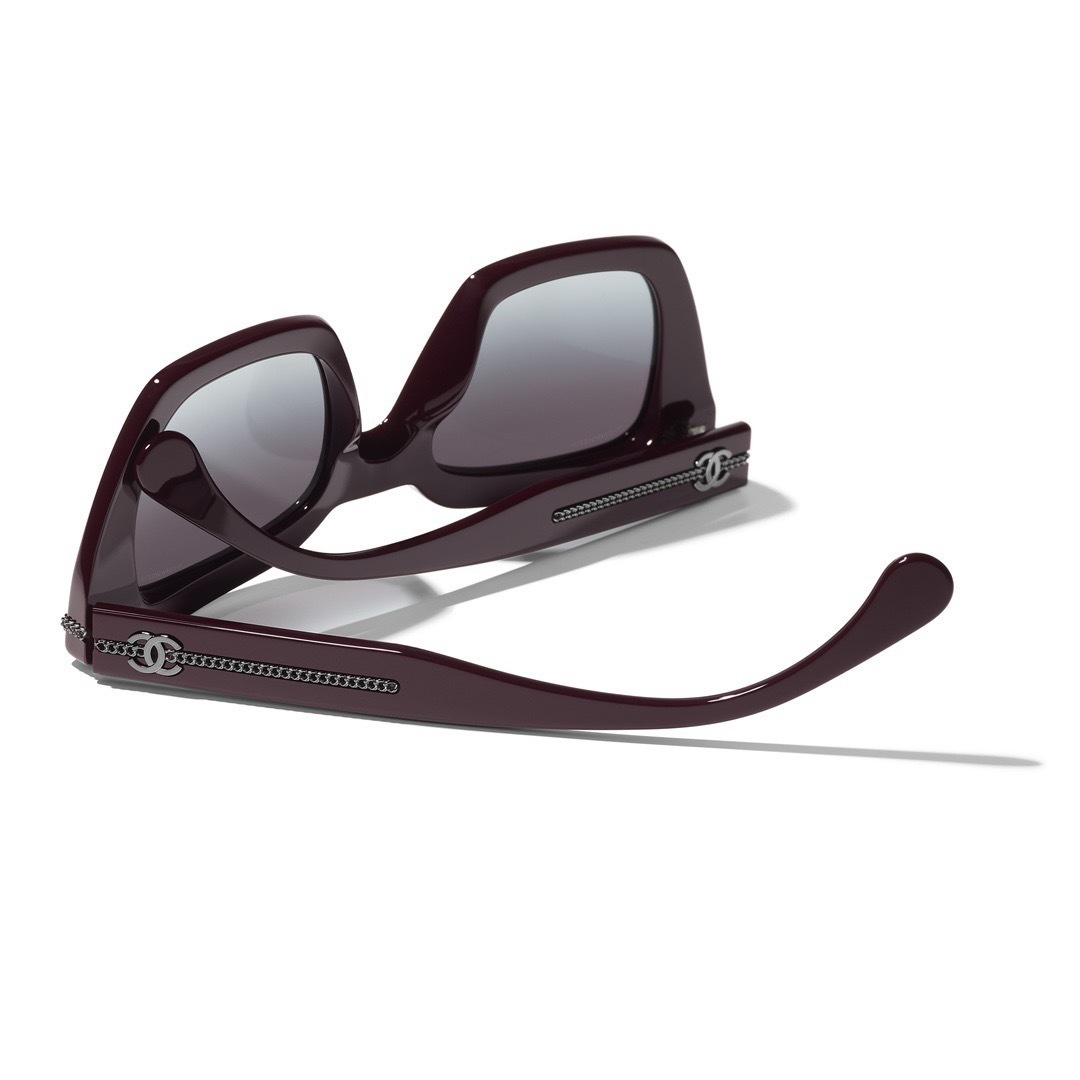 Chanel Square Sunglasses in Burgundy Acetate with Chain CC Logo