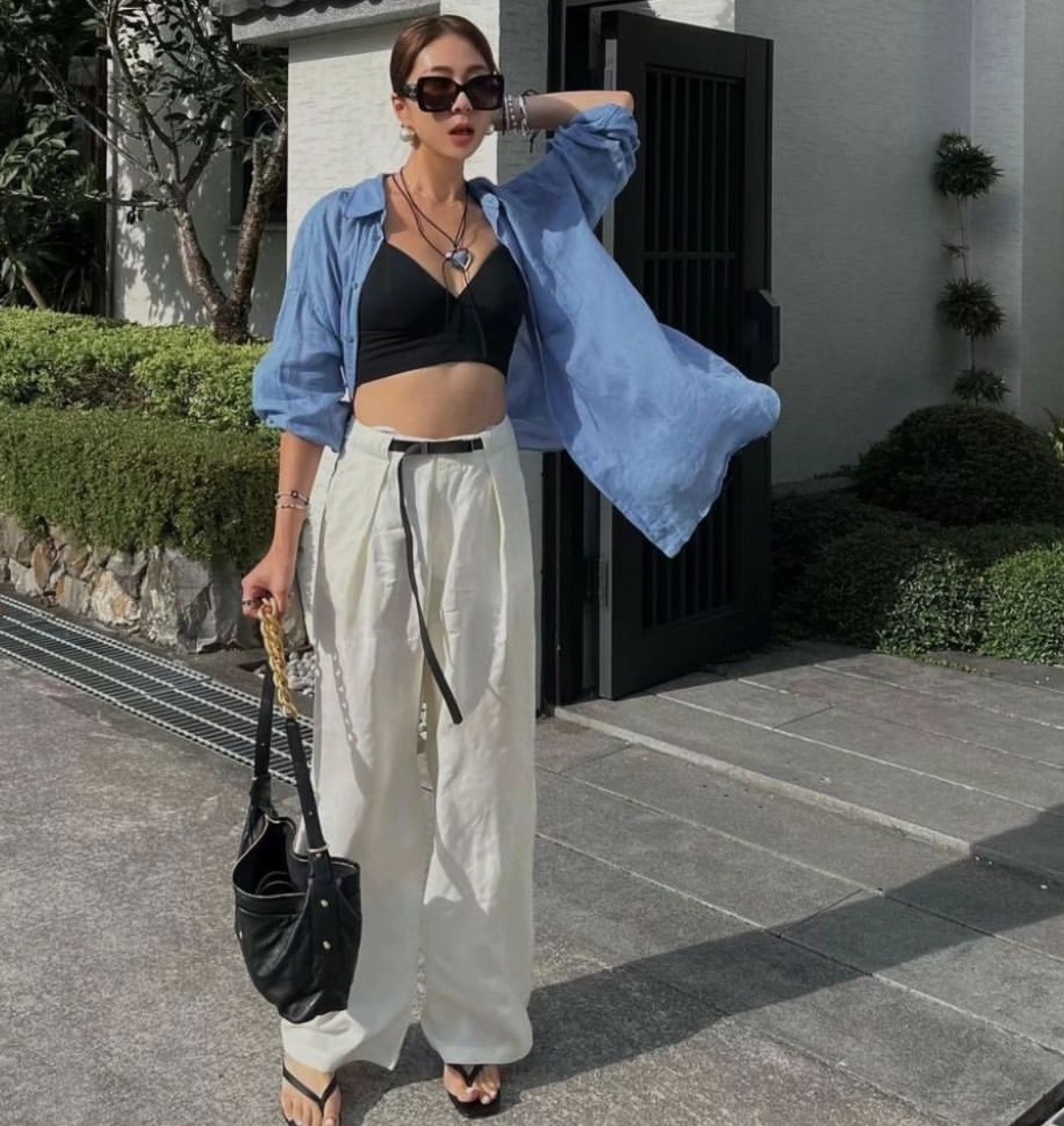 Luxury Oversized Square Black Sunglasses with Gold Logo Accent