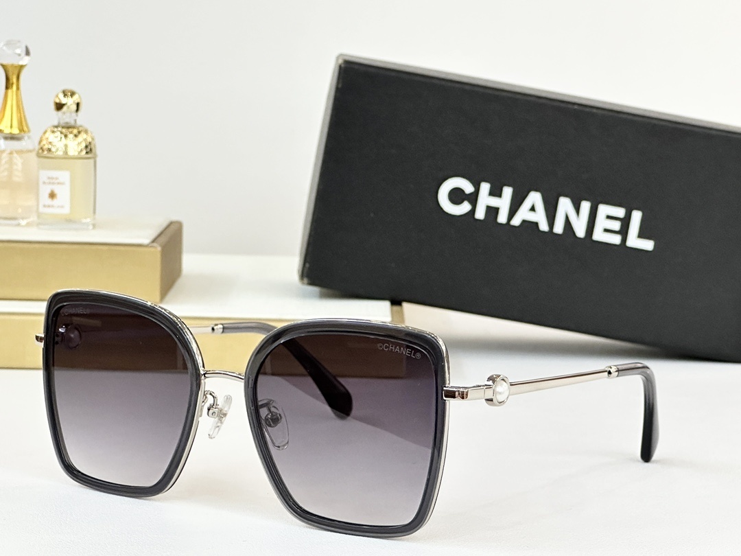 Chanel Luxury Oversized Square Sunglasses with Pearl Details