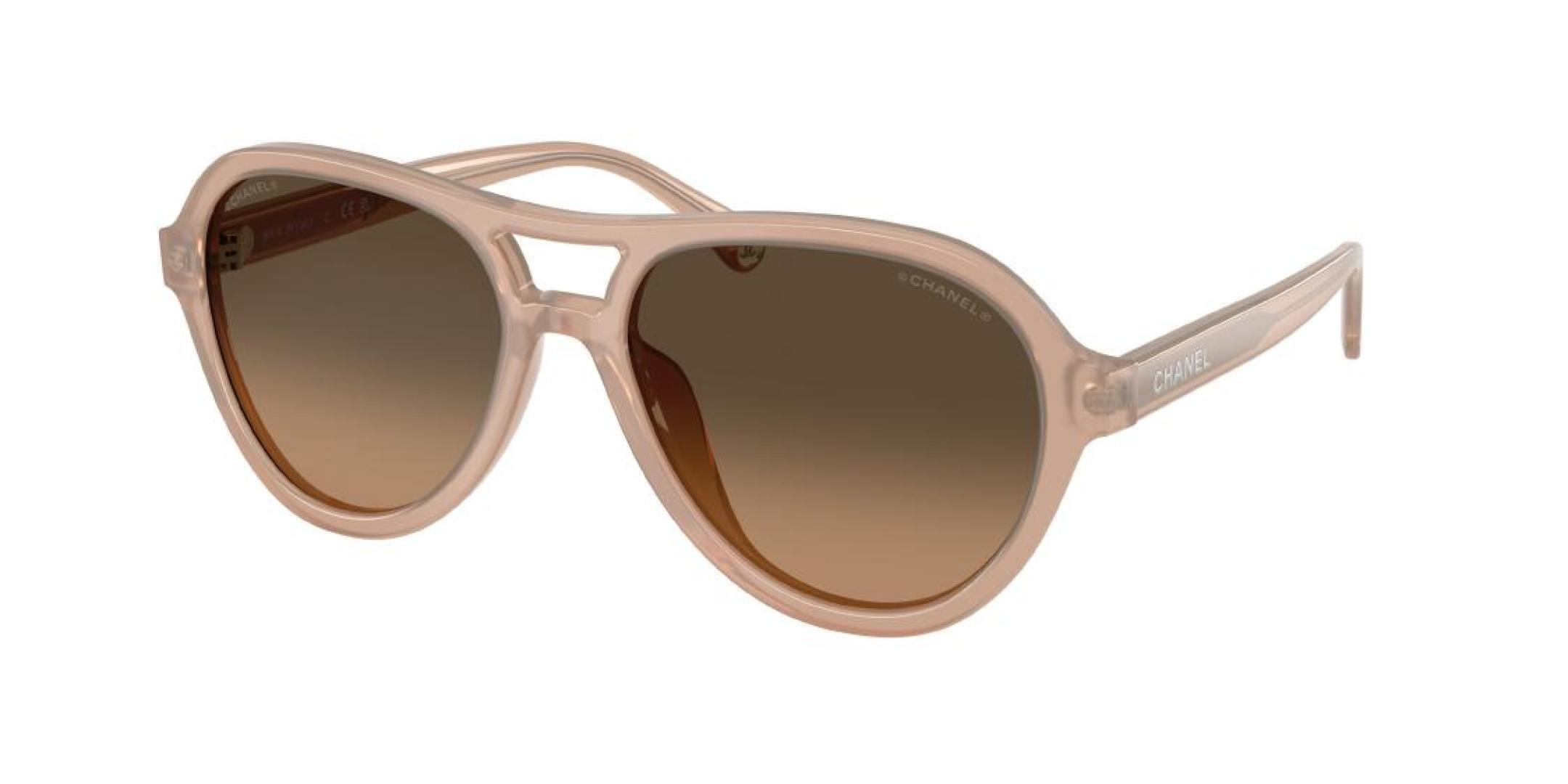 Chanel Luxury Pink Acetate Aviator Sunglasses with Brown Gradient