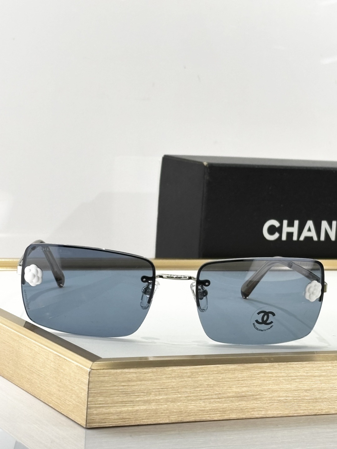 Chanel Camellia Rimless Rectangular Sunglasses – Designer Luxury