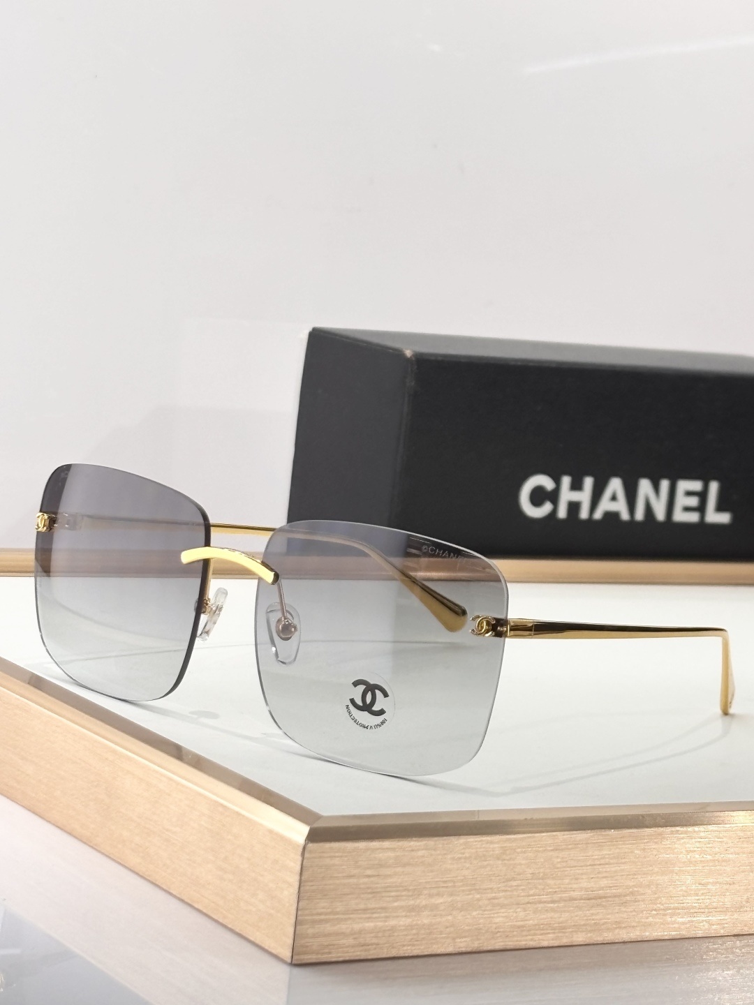 Chanel Luxury Rimless Square Sunglasses – Gradient Fashion Eyewear
