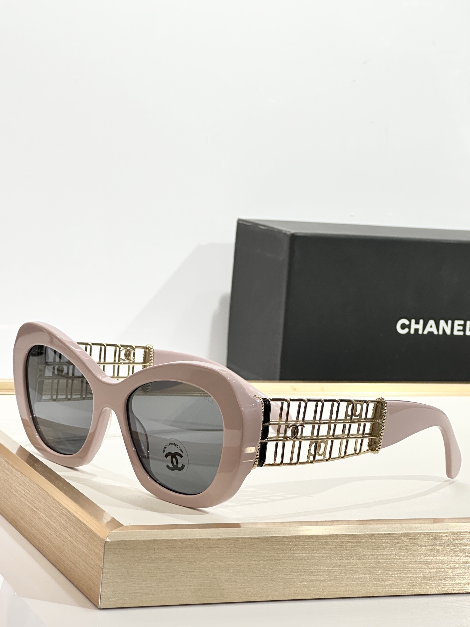 Chanel Oversized Butterfly Sunglasses with Gold Cage Temples