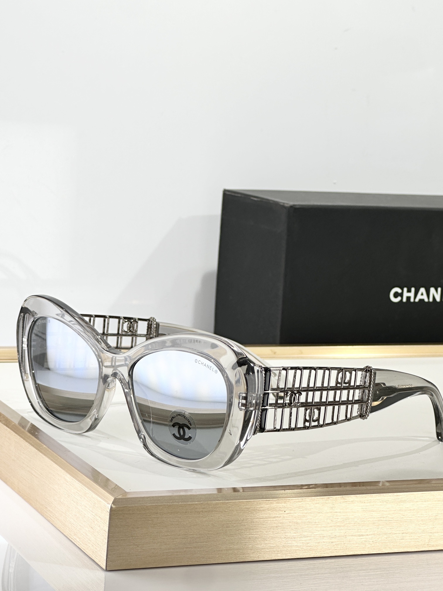 Chanel Oversized Butterfly Sunglasses with Gold Cage Temples