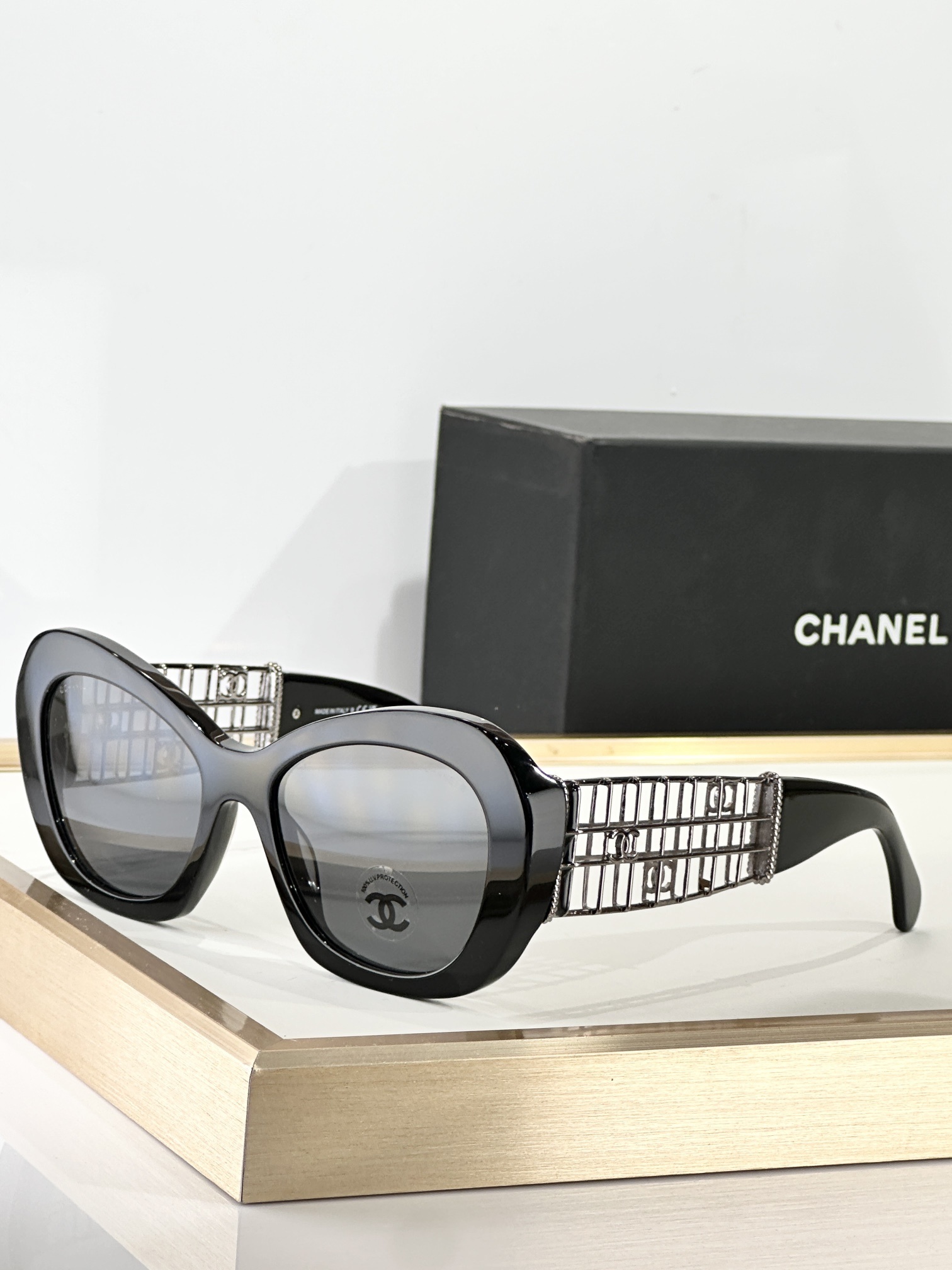 Chanel Oversized Butterfly Sunglasses with Gold Cage Temples