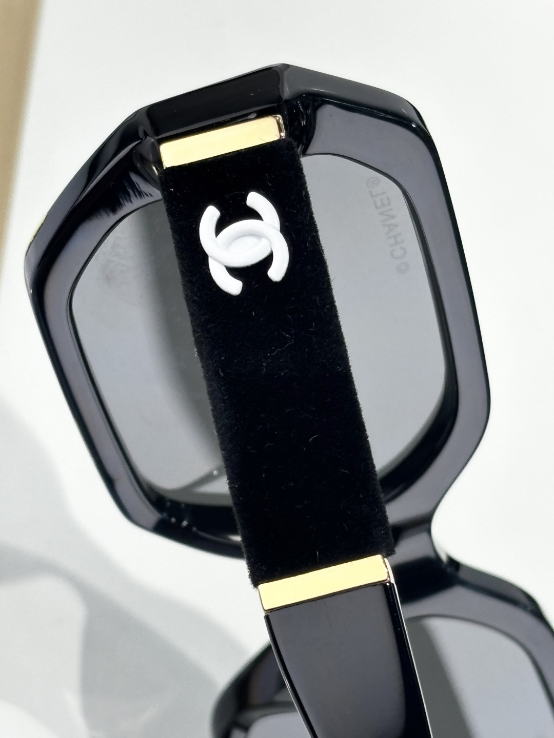 Chanel Oversized Black Sunglasses with Velvet CC Logo Detail