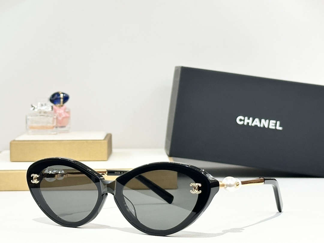 Chanel Luxury Cat-Eye Sunglasses with Pearl & CC Logo Detail