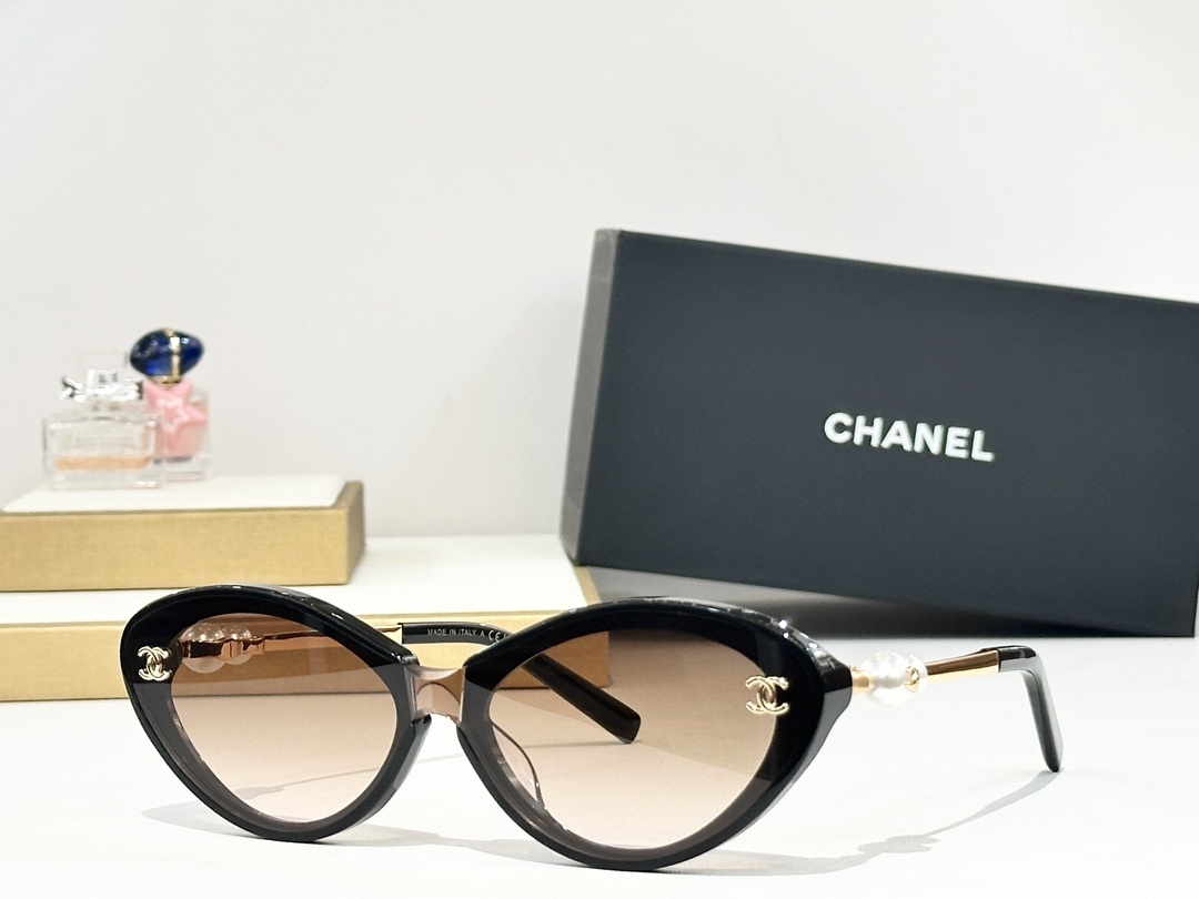 Chanel Luxury Cat-Eye Sunglasses with Pearl & CC Logo Detail