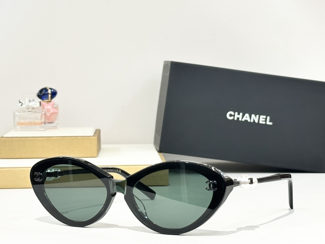 Chanel Luxury Cat-Eye Sunglasses with Pearl & CC Logo Detail