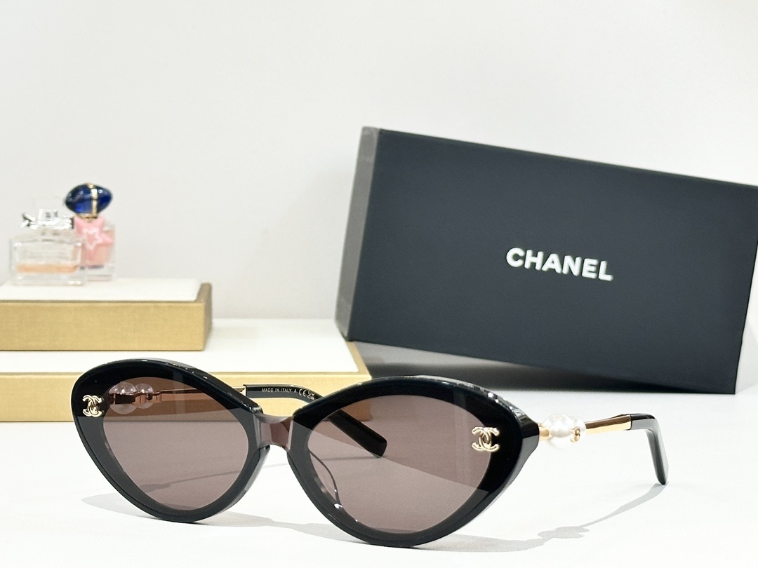 Chanel Luxury Cat-Eye Sunglasses with Pearl & CC Logo Detail