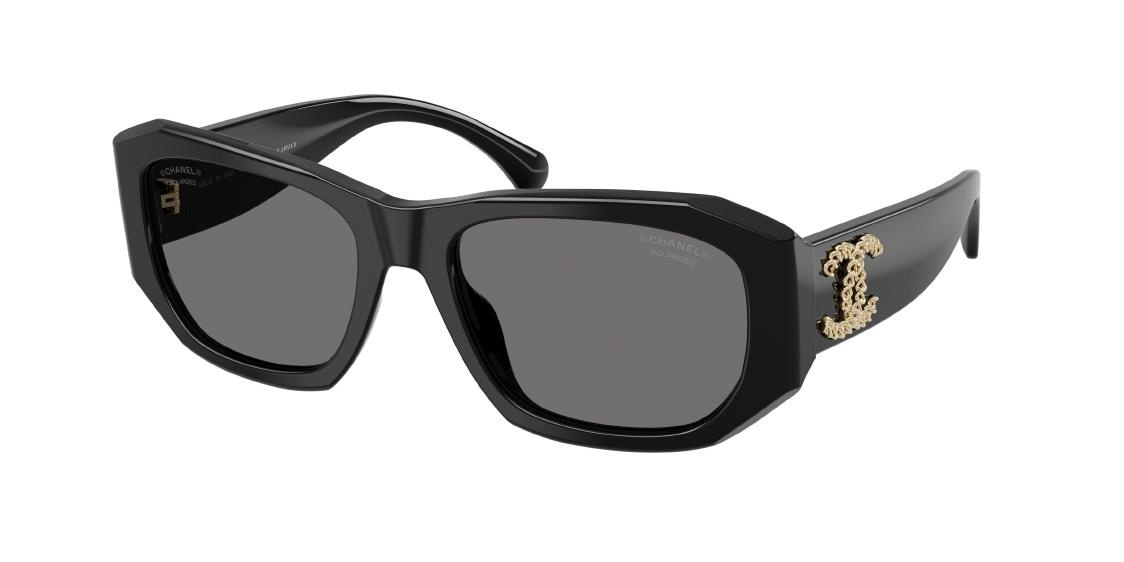 Chanel Black Oversized Sunglasses – Gold Chain Detail