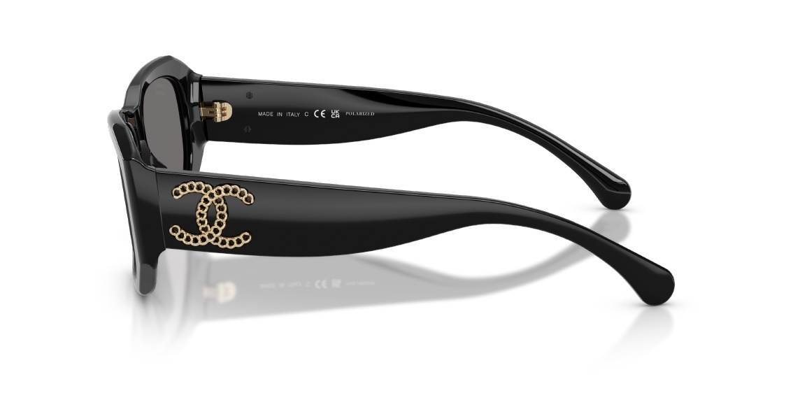 Chanel Black Rectangular Polarized Sunglasses – Gold Chain CC Logo