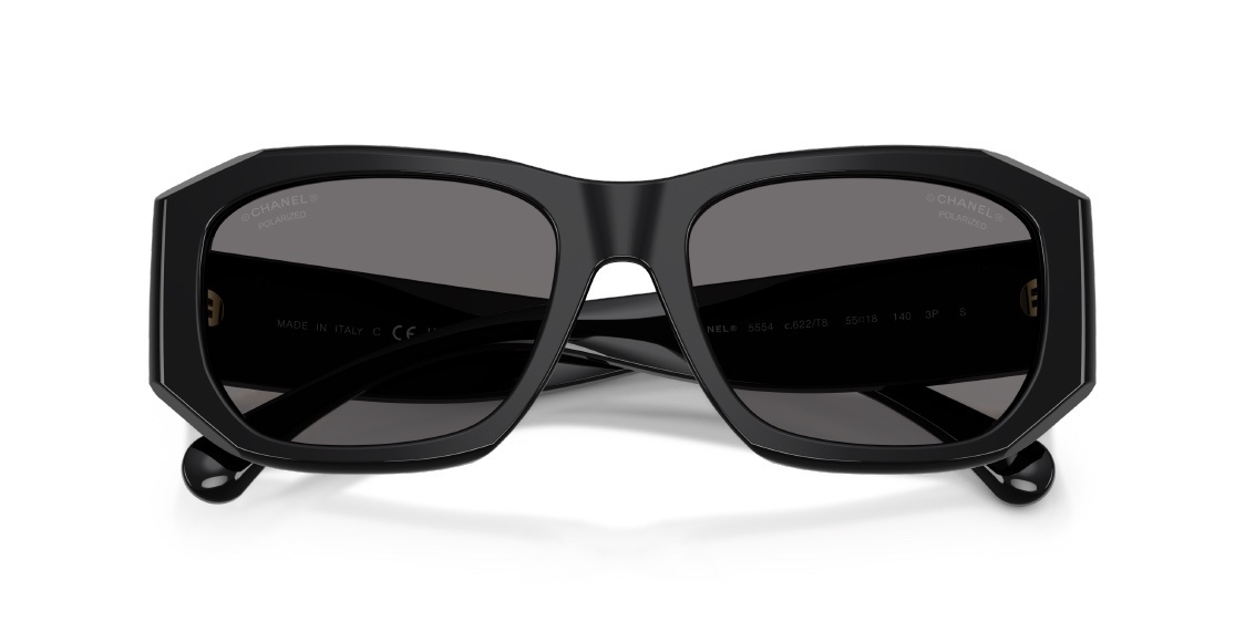 Chanel Black Rectangular Polarized Sunglasses – Gold Chain CC Logo