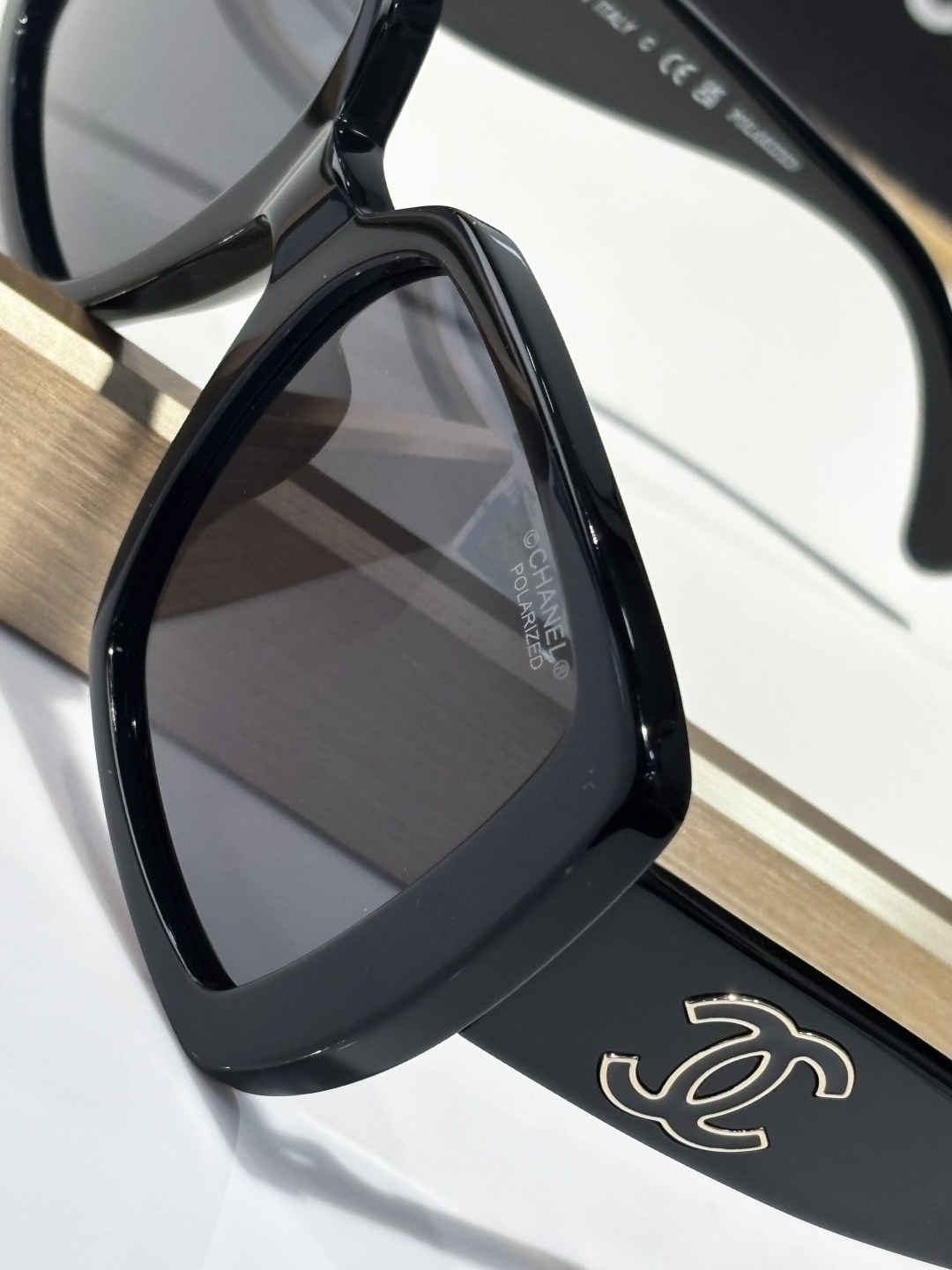 Chanel Oversized Square Polarized Sunglasses – Black & Gold Logo