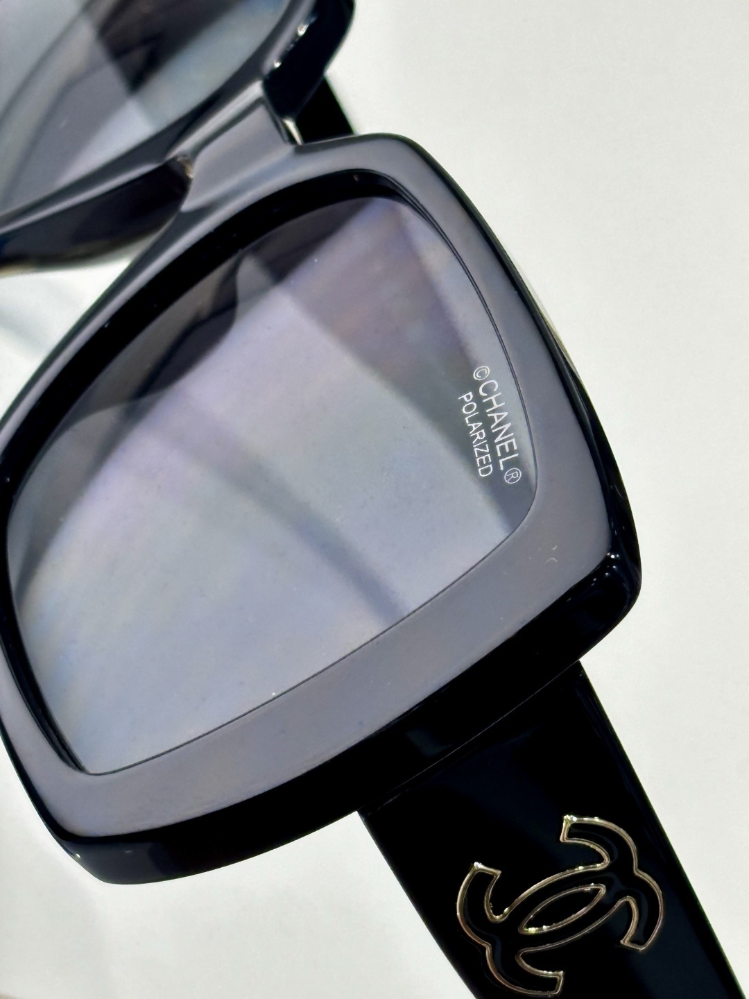 Chanel Oversized Square Polarized Sunglasses – Black & Gold Logo