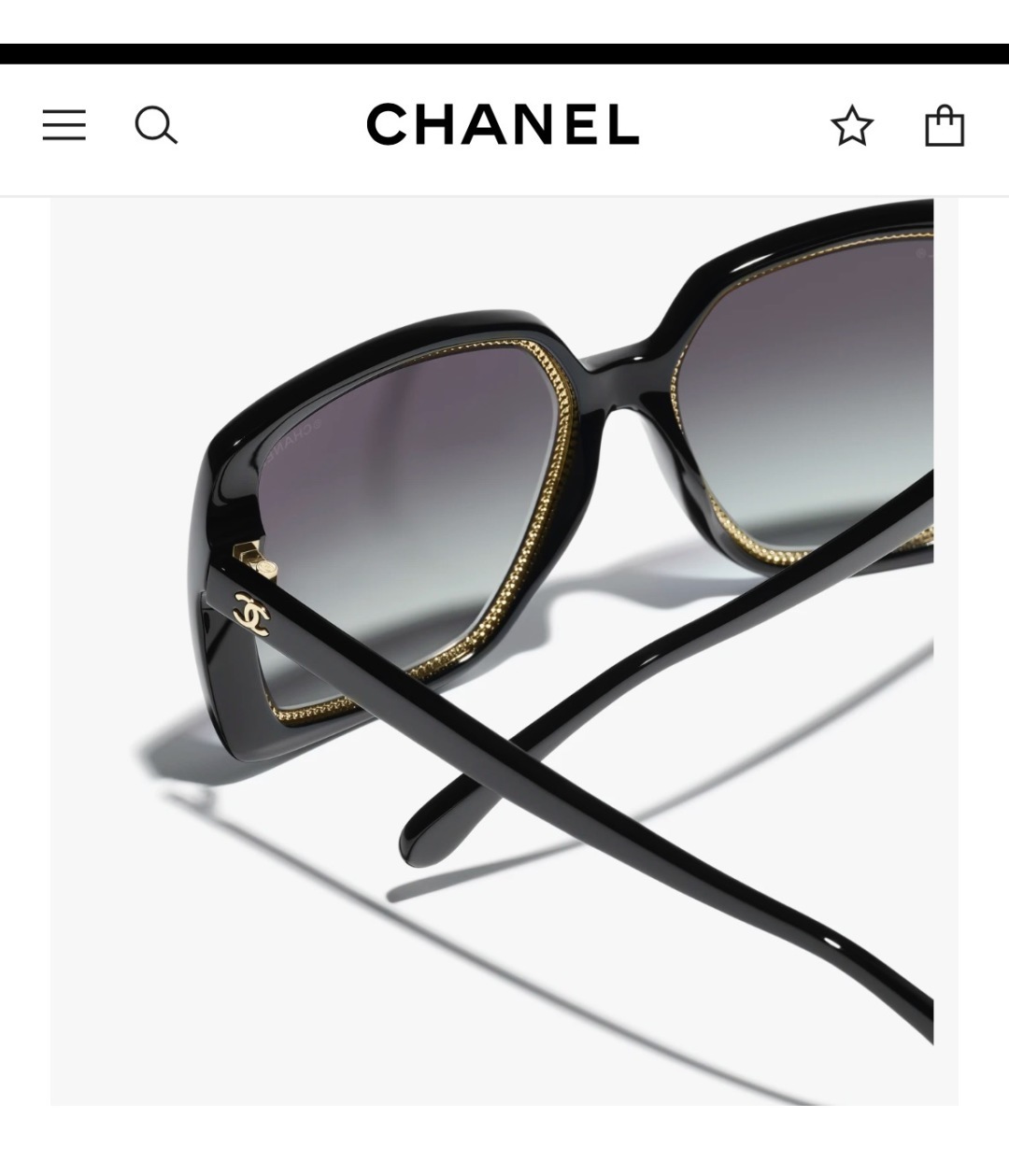 Chanel Square Sunglasses – Black Acetate with Gold Chain Detail