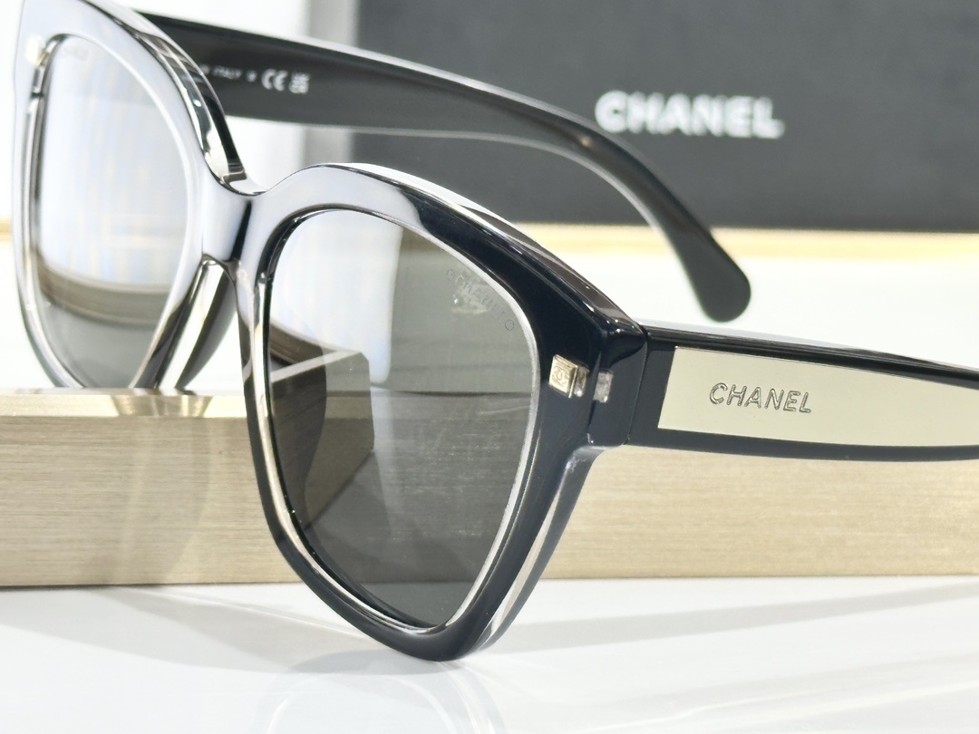 Luxury Chanel Black Oversized Square Sunglasses with Gold Accents