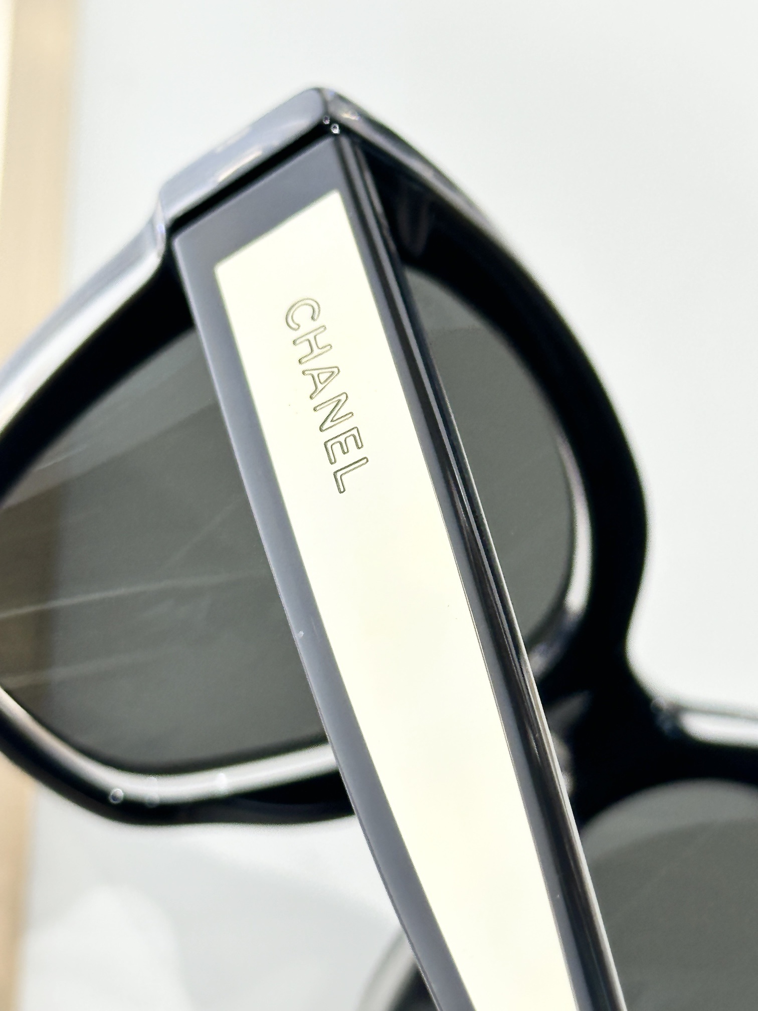 Luxury Chanel Black Oversized Square Sunglasses with Gold Accents