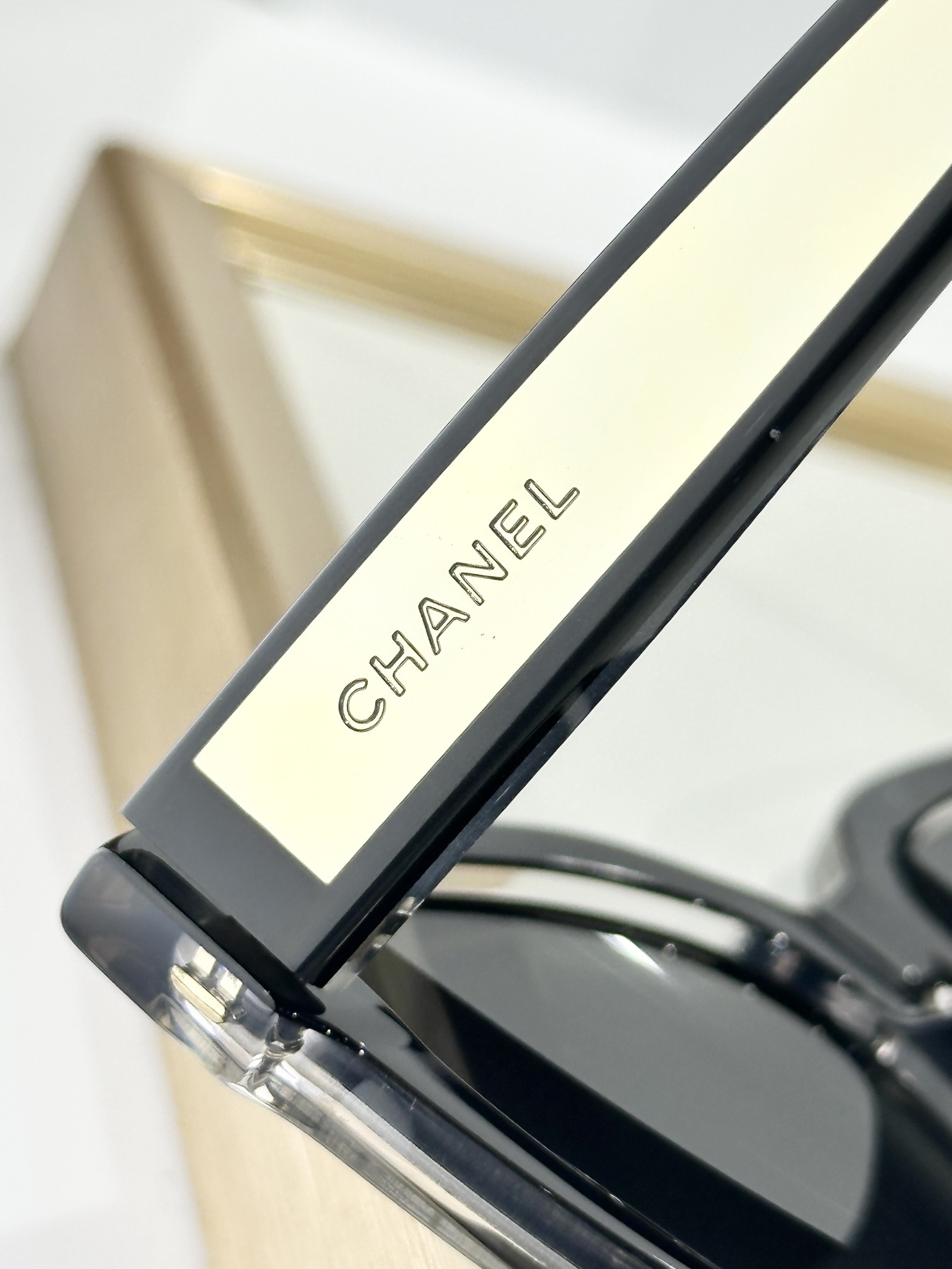 Luxury Chanel Black Oversized Square Sunglasses with Gold Accents