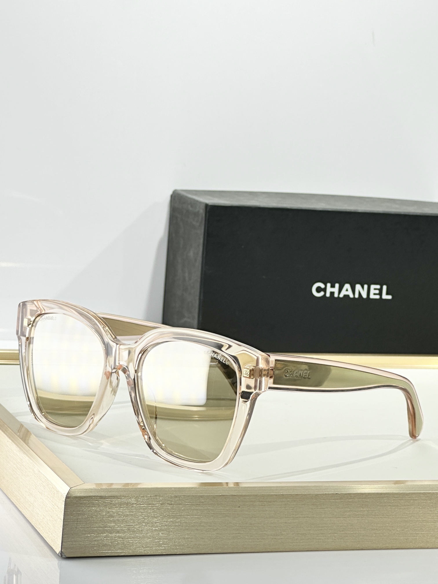 Chanel Light Pink Butterfly Sunglasses with Gold Mirror Lenses