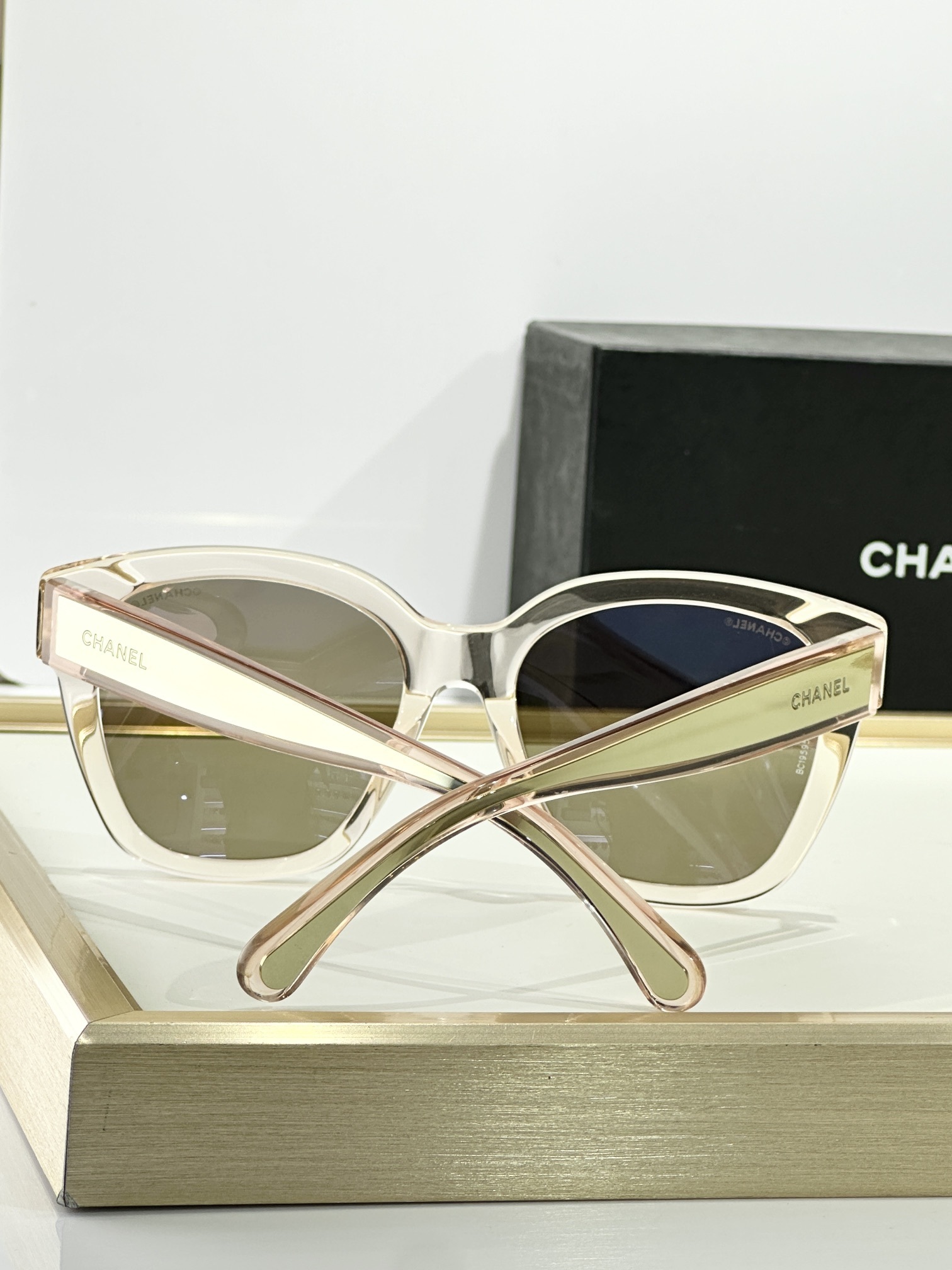 Chanel Light Pink Butterfly Sunglasses with Gold Mirror Lenses